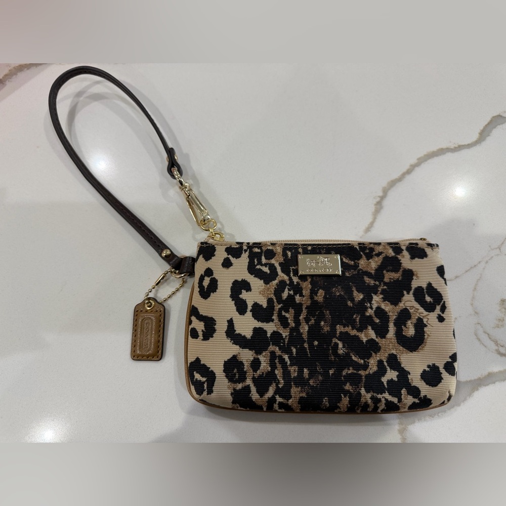 Coach Animal Print Wristlet with Gold Accents